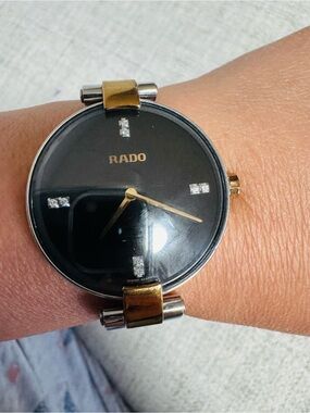 Rado Two-Tone Black Dial Women's Watch with Crystal Markers